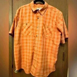Orvis MEN Short Sleeve Woven Shirt - Orange Plaid - Size Large